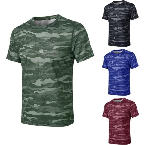Camouflage Mens Running T-Shirts Quick Dry Compression Sport T-Shirts Fitness Gym Running Soccer Shirts Mens Jersey Sportswear