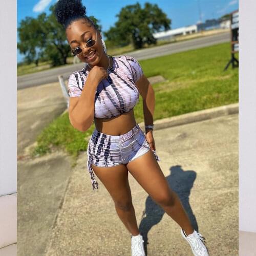 Summer Clothing Two Piece Set Women Print Sexy Short Sleeve T-shirt+Bike Shorts Sets Club Outfit Tracksuit Streetwear Wholesale