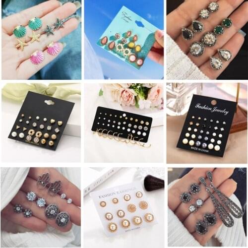 Punk Fashion Earring Sets For Women Charms Boho Mixed Crystal Simple Starfish Shell Water metal Jewelry Shiny Crystal Brincos