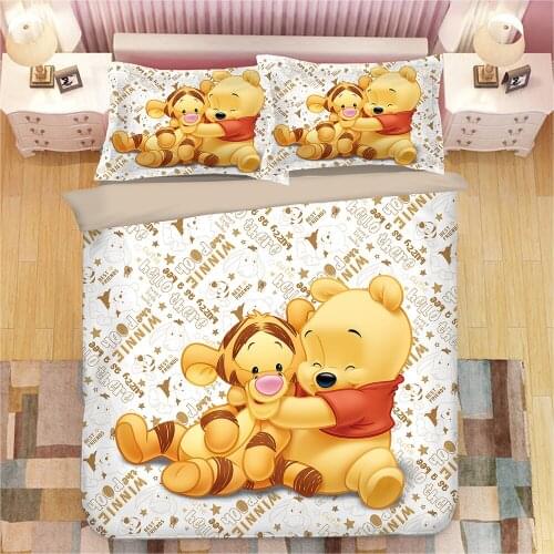 Disney Cartoon Winnie The Pooh Tigger Mickey Minnie Pattern Bedding Set Duvet Cover Pillowcase Childrens Bedroom Decoration