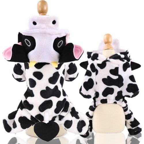 Dog Cow Costume Dog Halloween Costume Soft Comfort Hooded Puppy Jumpsuits for Small Medium Dogs Winter Warm Pet Pajamas Clothes