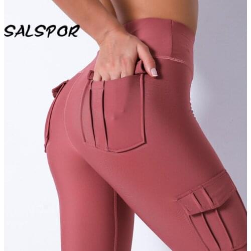 SALSPOR Pockets Sport Leggings Women Sexy Fitness Legging Booty Lifting Gym Leggins Push Up Femme Tights Pants Work Out Active