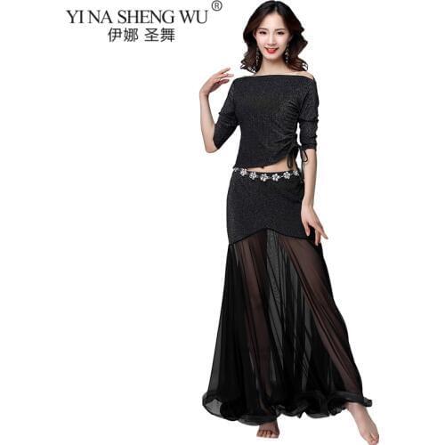 New Female belly clothing For Belly Dancing Sexy V-neck Of The Top or Long Skirt Dancer Practice 5 color
