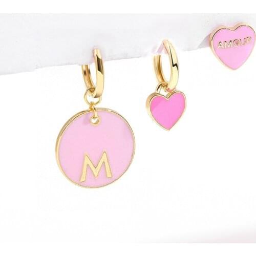 2020 New Sweet Love Heart Drop Earrings for Women Girls Round Circle Enamel Letters Korean Fashion Statement Wedding Jewelry