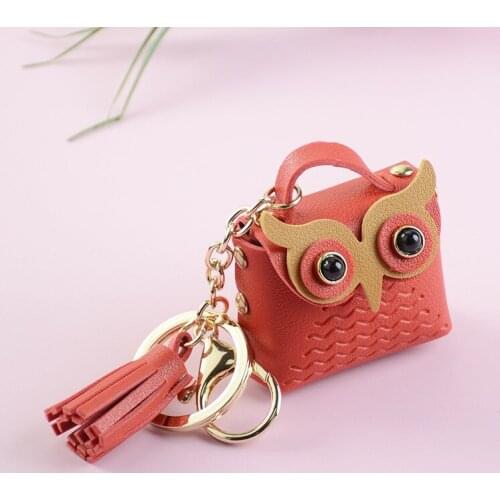 2021 New Fashion Small Owl Purse Keychain Cute PU Leather Earphone Backpack Pendant Key Chain Car Key Bag Hanging Jewelry Gift