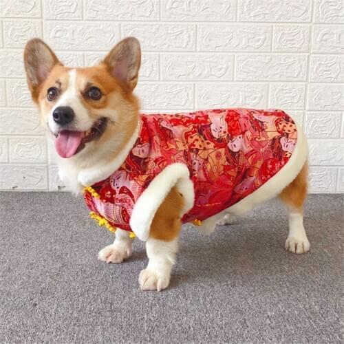 Pembroke Welsh Corgi Clothes Winter Pet Coat Jacket Vest Chinese New Year Dog Clothing Poodle Bichon Pug Puppy Costume Outfit