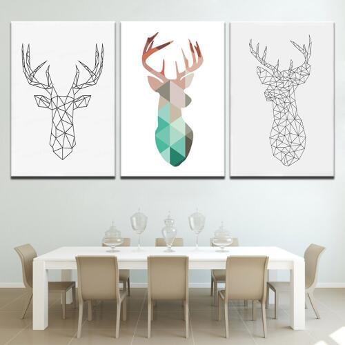 Alone geometric coral deer head canvas art print 3 panel modern Modular poster wall stickers home decoration