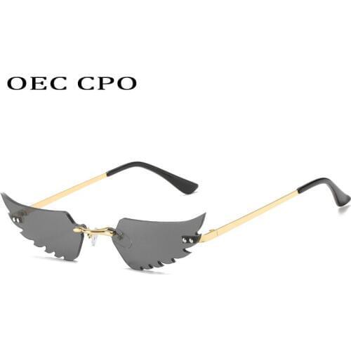 OEC CPO Cat eye Rimless Sunglasses Women Trendy Small Vintage Sunglasses Men Summer Retro Style Gray Red Pink Shades UV400 O598