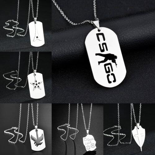 CS GO Necklace Counter Strike CSGO Logo Dog Tag Silver Color Pendant Fashion New Statement Stainless Steel Jewelry Men Wholesale