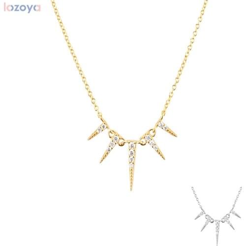 Lozoya 925 Sterling Silver Gold Spike Pendant Rock Punk Fine Long Chain Necklace Wedding Party Necklace 2020 Jewelry 2020