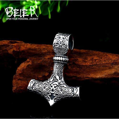 BEIER thors hammer mjolnir pendant necklace viking scandinavian norse viking necklace with stainless steel chain BP8-384