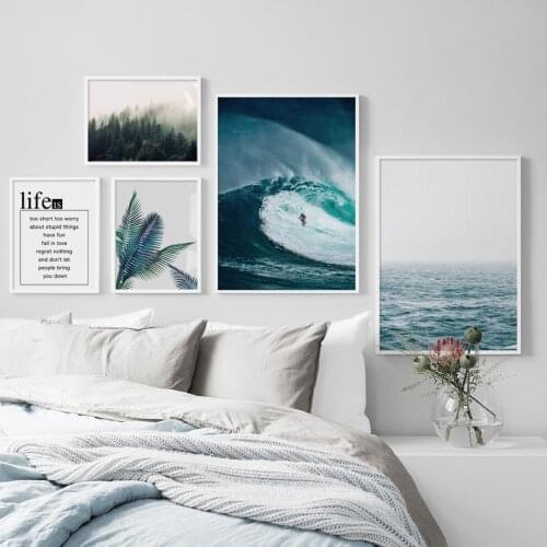 Palm Leaf Forest Surf Sea Wave Landscape Wall Art Canvas Painting Nordic Posters And Prints Wall Pictures For Living Room Decor