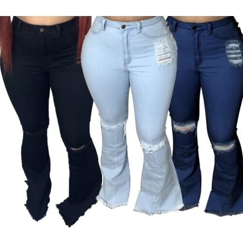 Sexy Ripped jeans Hollow out Flare denim Pants High Waist Bodycon Hole Skinny Jeans Women Trousers Streetwear