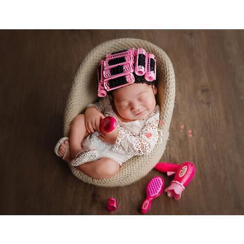 Newborn photography prop Perm rods cap+electric hair drier+comb+mirror+lipstick+slipper set limited edition photography prop