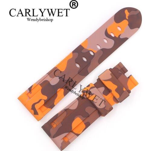 CARLYWET 24mm Camo Orange Waterproof Silicone Rubber Replacement Wrist Watch Band Strap Belt For Luminor