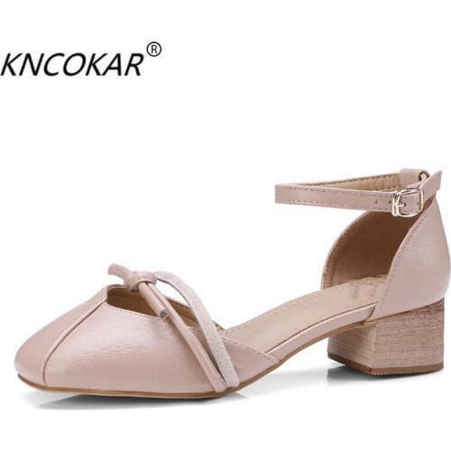 KNCOKAR Sandal woman thick heel 2018 women fashion high - end retro one-button single shoe hot style