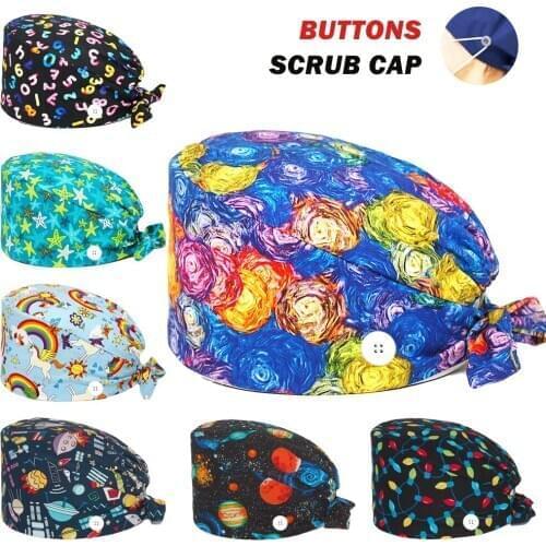 New Anime Scrub Cap Adjustable Beauty Salon Lab Clinic Working Nursing Hat Dentist Pet Shop Workers Surgical Caps for Women Men