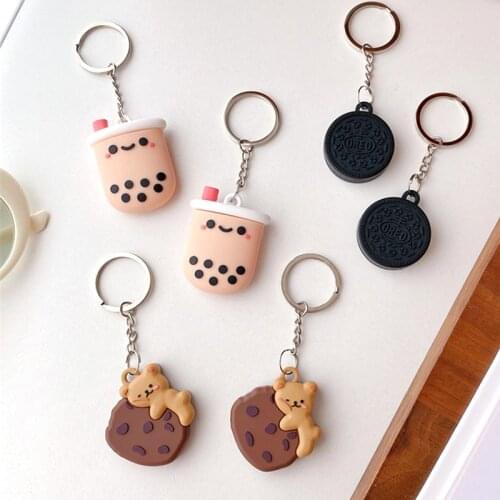 Silicone Case With Keychain For Airtag For Apple Locator Tracker Accessories Cute Kawaii Bubble Tea Key ring Protective Cover