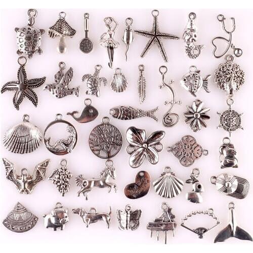 Mixed 40x Tibetan Silver Tone Ocean Animal Charm Pendants for Bracelet Necklace Jewelry Accessory DIY Craft Jewelry Making 23490