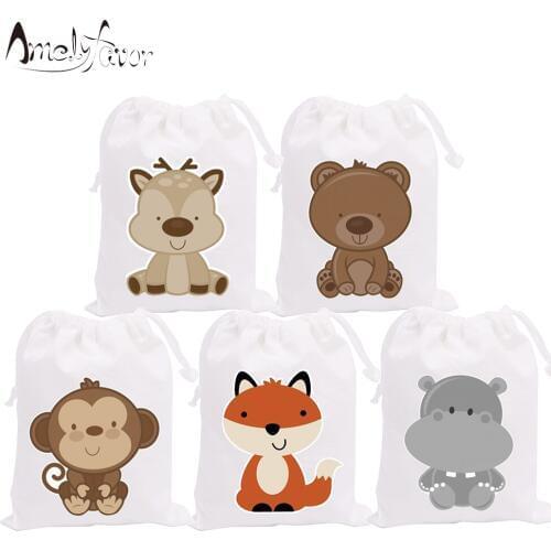 Woodland Animals Theme Party Favor Bags Monkey Fox Gift Bag Series 2 Animal Baby Shower Birthday Party Decorations Supplies