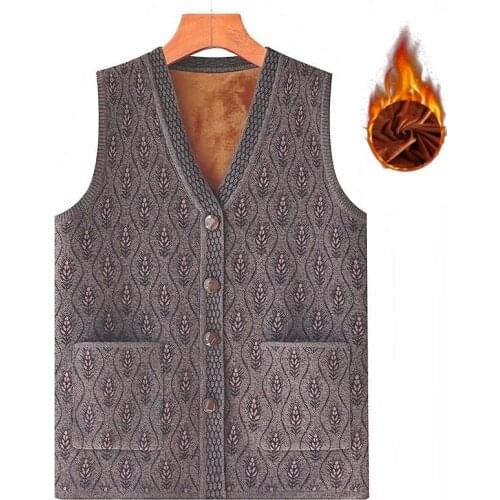 Middle-aged Elderly Womens V-neck Knitted Cardigan Fashion Sweater Vest Top Wool Liner Vest Warm Jacket Vintage Clothes Casual
