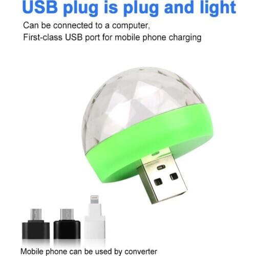 USB led party light music sensor, voice-activated DJj magic ball light, mini colorful RGB car atmosphere stage light