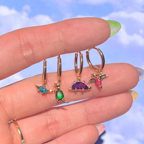 Y2K Jewelry Rainbow Color Dinosaur Earrings for Women Copper Vintage INS Fashion Animal Earring Charms 90s Aesthetic Gift 2021