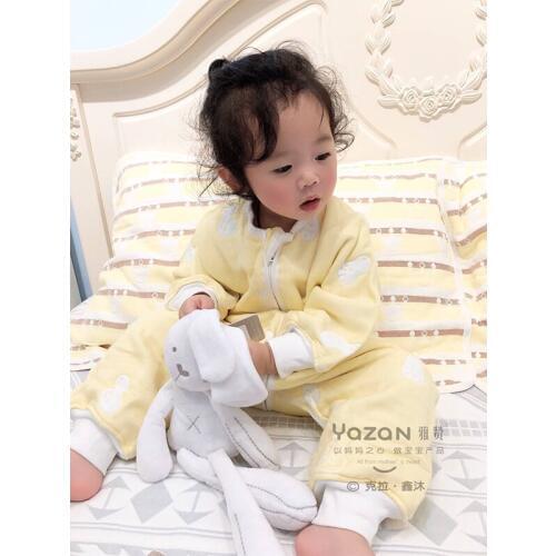 YAZAN spring and autumn childrens Sleepsack sleeping bag 6 layers of all-cotton gauze breathable to keep warm and prevent cold