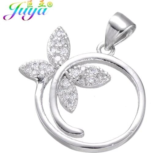 Juya DIY Jewelry Accessories Micro Pave Zircon Butterfly Suspension Charms For Women Girls Handmade Pendant Jewelry Making
