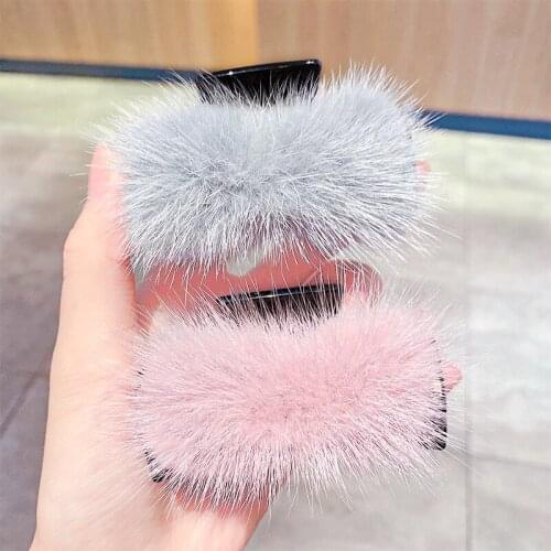 2021 New Autumn and Winter Plush Imitation Rabbit Fur Geometry Hairpin Hair Crab Hair Claws Women Girl Hair Accessories Headwear