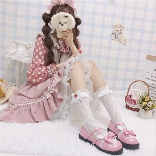 Rabbit ears lace bowknot womens shoes anime cosplay cross bandage Japanese lolita shoes cute platform kawaii shoes loli cos new