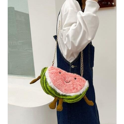 Women Plush small bag 2020 summer new funny watermelon bag fashion girls chain small phone bag