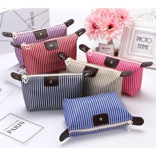 Women Striped Travel Cosmetic Bag Makeup Bag Handbag Female Zipper Purse Small Cosmetics Make Up Bags Travel Storage Bags Beauty