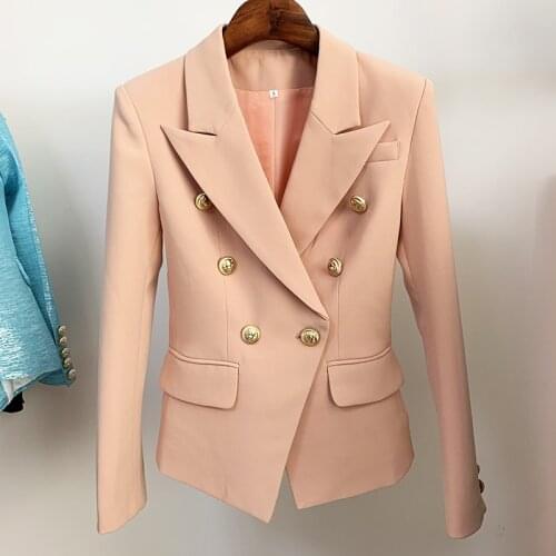 HIGH STREET Newest 2021 Designer Jacket Womens Classic Double Breasted Lion Buttons Slim Fitting Blazer Nude