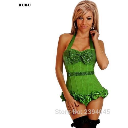 Women Sequined Strapped Corset Waist Cincher Shaper Bustier Corset with Sequin Detail and Front Bow three Colors