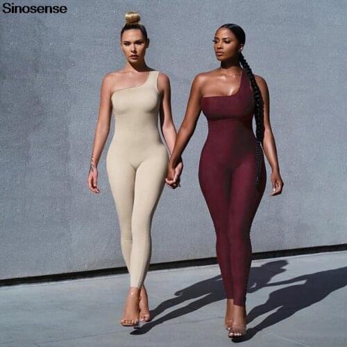 Women Fitness Sporty Jumpsuit One-Shoulder Skinny Rompers Sexy Sleeveless Fashion Streetwear Bodycon Workout Active Wear Outfits