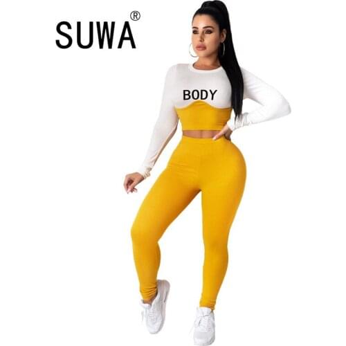 Hot recommend style womens tracksuit set letter tie dye long sleeve sweatshirt top + high waist skinny pants joggers 2 pieces