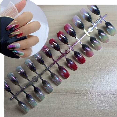 24 New Gradients Mesh Red Fresh Aurora Nugget Fake Nails Removable Sharp End False Nails Finished Manicure Press On Nails Patch