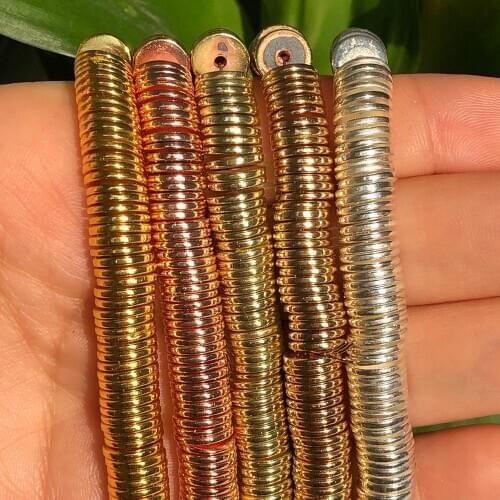 3/4/6/8mm Natural Stone KC Gold Silver Plated Hematite Beads Flat Round Rondelle Beads For Making Jewelry Diy Bracelet Necklace