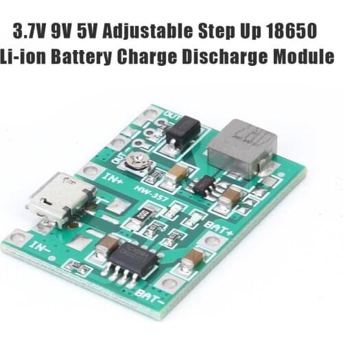 3.7V 9V 5V 2A Adjustable PCB Step Up DIY 18650 Battery Lithium Battery Charging Discharge Power Bank Integrated Module