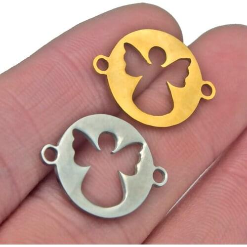 5pcs Stainless Steel Gold Angel Wings Charm Connectors DIY Bracelet Bangle Handicraft Jewelry Making Necklaces Crafts Findings