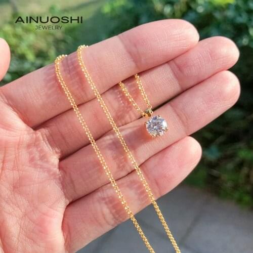 AINUOSHI Classic Simple Round Cut 1.0ct Moissanite Pendant Necklace For Women 925 Silver Jewelry Gifts