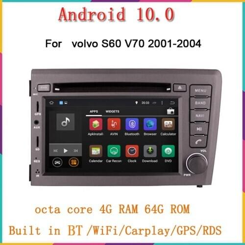 2 din android 10.0 Car DVD Player For VOLVO S60 V70 GPS Navigation Radio RDS FM stereo audio BT octa core 4G RAM 64G ROM