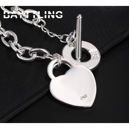 BAYTTLING 8 Inch 925 Sterling Silver Glossy Heart Pendant TO Bracelet For Woman Fashion Engagement Jewelry Couple Gift