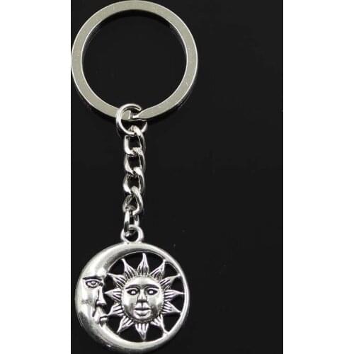 Fashion Sun Moon 30x26mm Pendant 30mm Key Ring Metal Chain Bronze Silver Color Men Car Gift Souvenirs Keychain Dropshipping