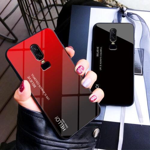 One Plus 6 Oneplus6 Case Gradient Aurora Tempered Glass Back Cover Phone Case For Oneplus 6 Colorful Shell Protector
