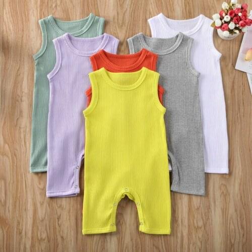 Baby Summer Rompers Infant Newborn Baby Boys Girls Solid Color Pajamas Jumpsuit One Piece Sleeveless Button Rompers Outfits