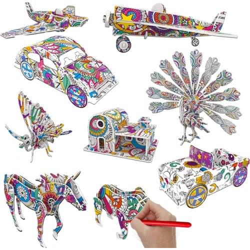 DIY 3D Graffiti Puzzle Painting Paper Blank Coloring Animal Model Suit Creative Handcraft Puzzle Toys Gifts For Children Kids