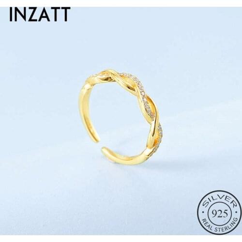INZATT Real 925 Sterling Silver Zircon Geometric Adjustable Ring For Fashion Woman Party Fine Jewelry Bohemian Accessories