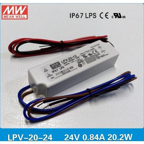 Original MEAN WELL LPV-20-24 20W 0.84A 24V LED Power Supply meanwell IP67 waterproof led driver LPV-20 series input 90-264VAC